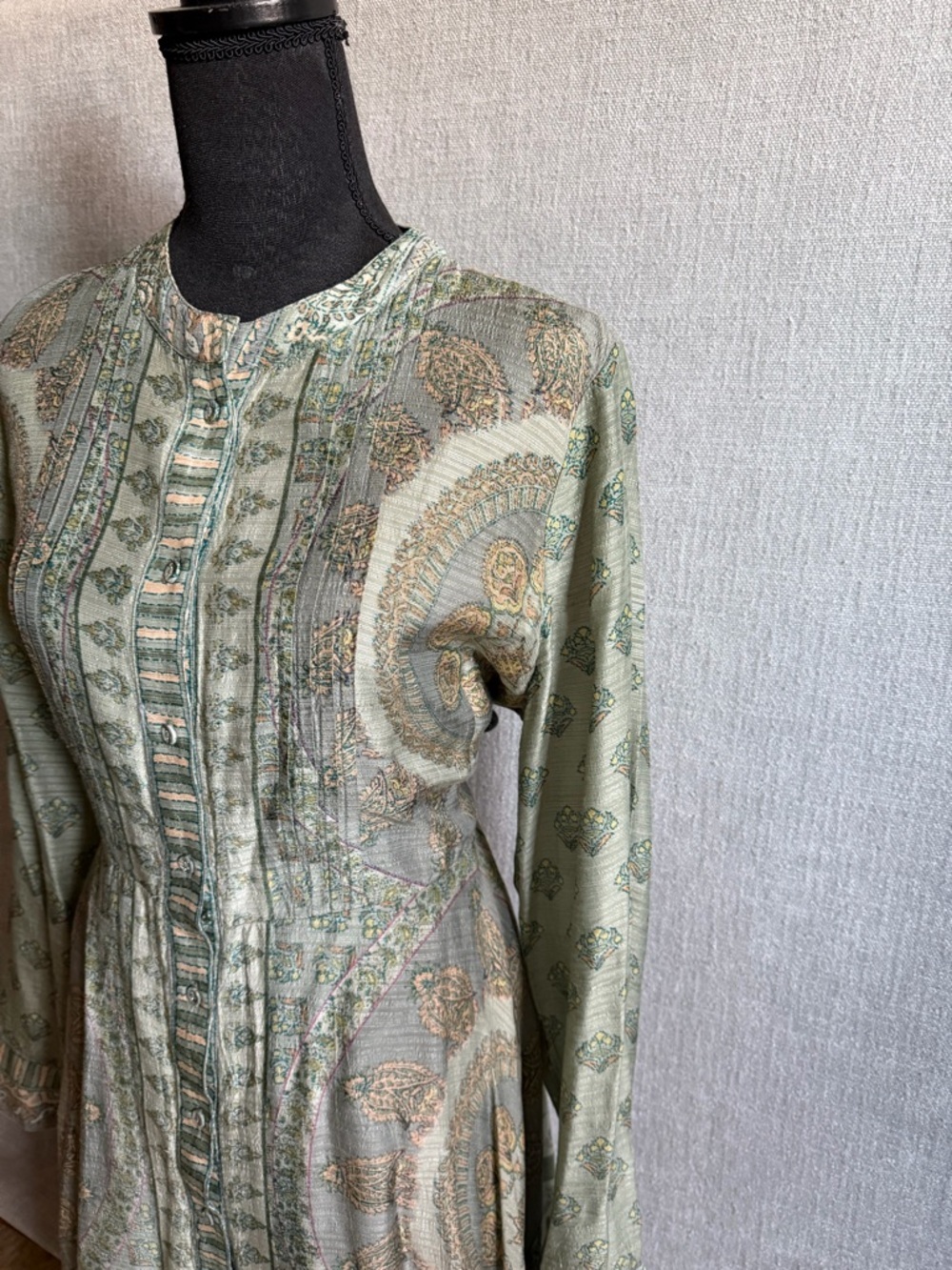 SOFT SURROUNDINGS Green Jardin Majorelle Boho Long Sleeve Handkerchief Dress XL - Picture 7 of 14